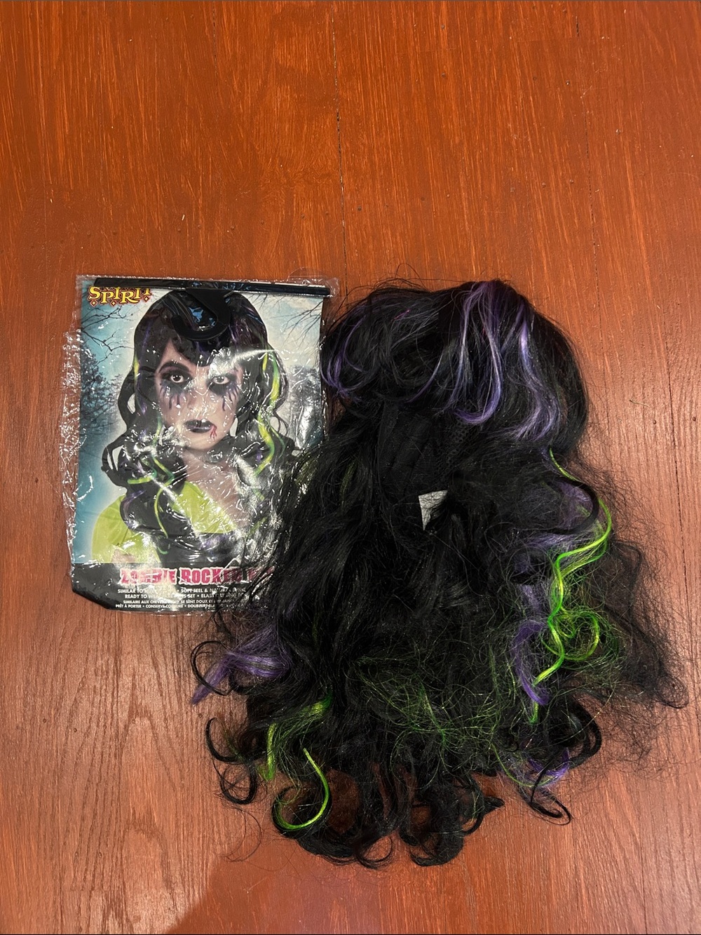 Spirit Black Wig with Purple and Green Streaks
